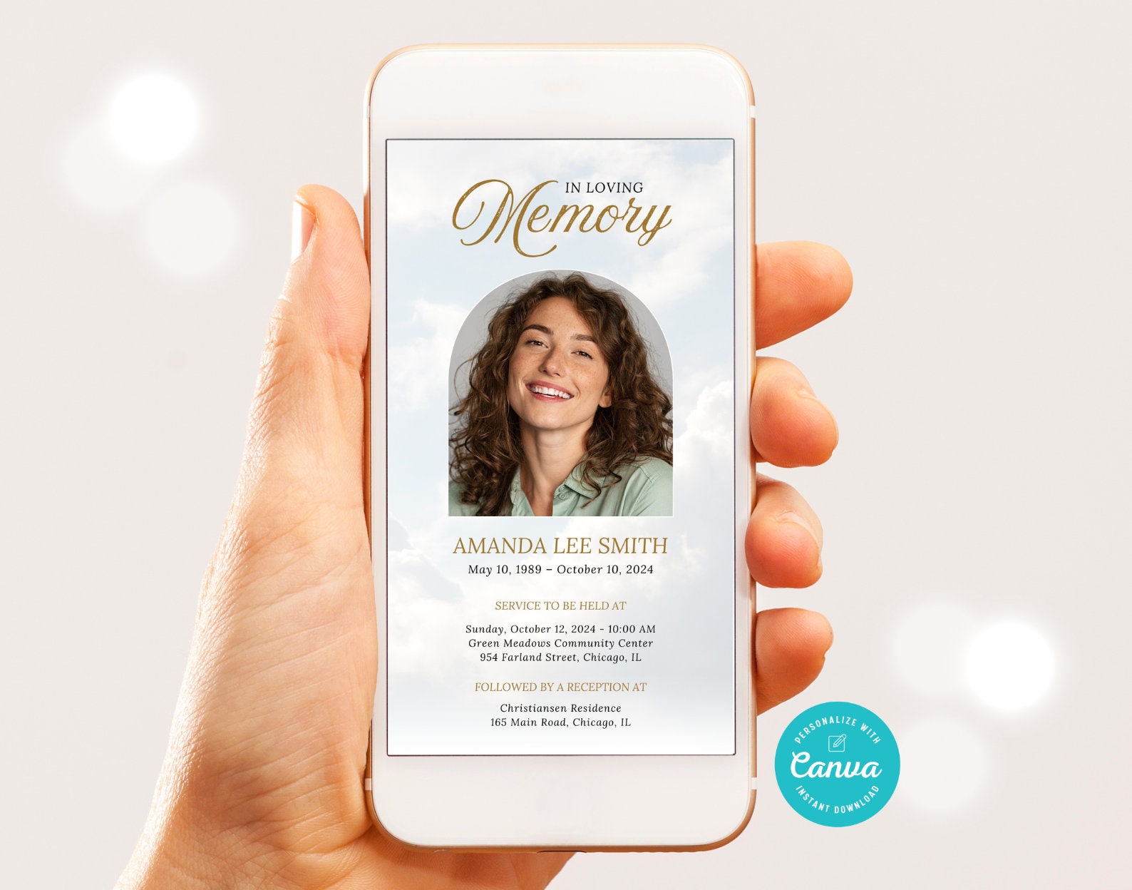 Funeral Invitation Template, Memorial Invite, Editable Electronic