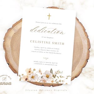 Dedication Invitation, Editable Child Dedication Invitation Template, Baby Girl Dedication Canva Template, Digital File, Instant Download