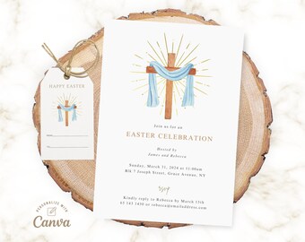Easter Invite, He Is Risen Invite, Easter Brunch Invitation, Easter Sunday Invite, Church Easter Invitation, 5x7 Card, Canva Template