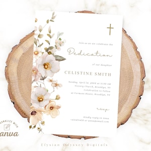 Dedication Invitation Editable Child Dedication Invitation Template, Baby Girl Dedication Canva Template, Floral Design Evite, Digital File