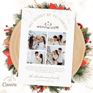 Krippe Weihnachtsgrußkarte, Weihnachtsfotokarte, Weihnachtskarte, Canva Template, digitale Datei, Instant Download