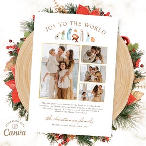 Tarjeta de felicitación navideña de Natividad, tarjeta fotográfica de Navidad, tarjeta navideña, plantilla Canva, archivo digital, descarga instantánea
