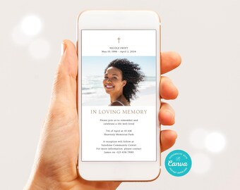 Beerdigungseinladungsvorlage, bearbeitbare Beerdigungsankündigungsvorlage, digitale Gedenkfeier, Beerdigung Canva E-Invite für Frauen und Männer
