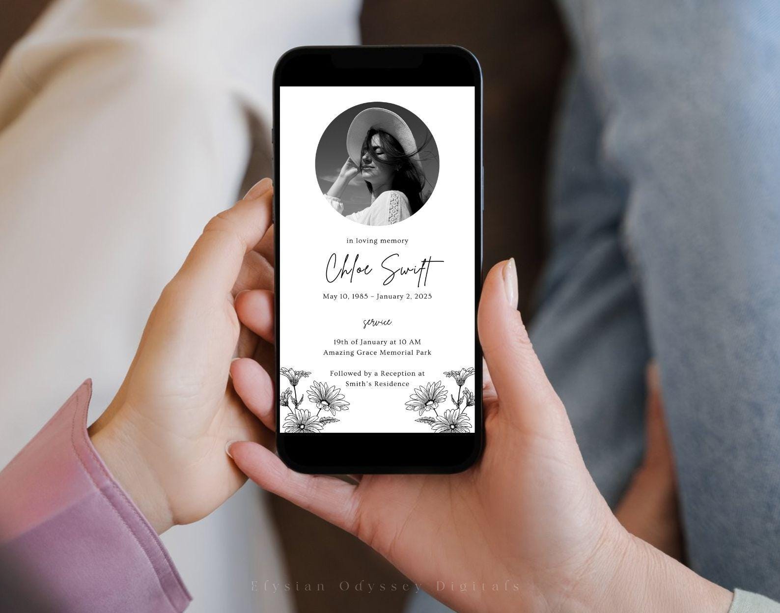 Digital Funeral Invitation Template, Editable Funeral Announcement ...