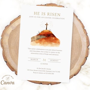 Invitación de Él ha Resucitado, Invitación de Pascua, Invitación del Domingo de Resurrección, Plantilla Canva de Invitación al Brunch de Pascua, Descarga Instantánea