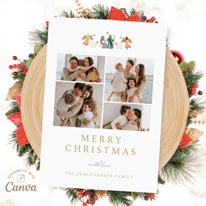 Weihnachten Foto Kartenvorlage, Krippe Weihnachtskarte, religiöse Weihnachtskarte, Urlaubskarte Canva Digitale Datei, Sofort Download