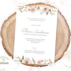 Retirement Invitation Template, Editable Floral Retirement Celebration Invite, Printable Party Evite Canva Instant Download, Digital File