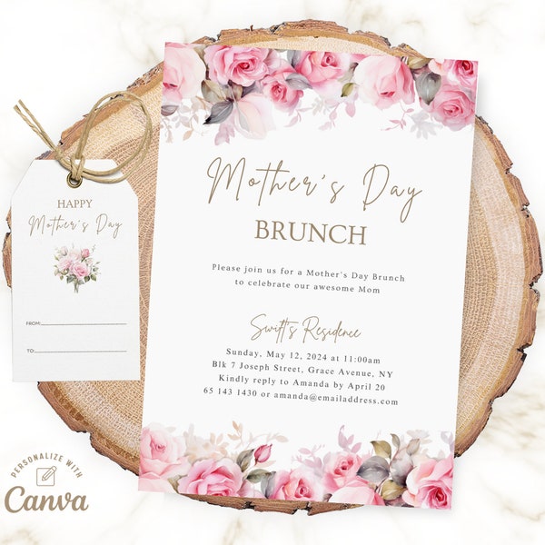 Editable Mother's Day Brunch Invite, Mother's Day Invitation, Happy Mother's Day Canva Template Instant Download Digitial File