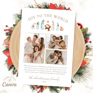 Foto Weihnachtskarte Vorlage, bearbeitbare Krippe Weihnachtskarte, religiöse Weihnachtskarte, Weihnachtskarte Canva digitale Datei, Sofortiger Download