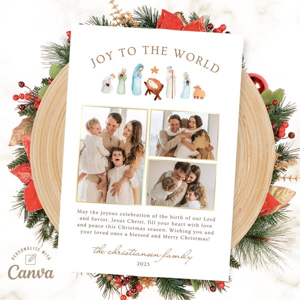 Photo Christmas Card Template, Editable Nativity Christmas Card, Religious Christmas Card, Holiday Card Canva Digital File, Instant Download
