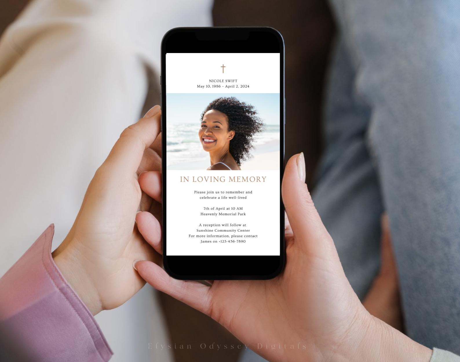 Funeral Invitation Template, Editable Funeral Announcement Template ...