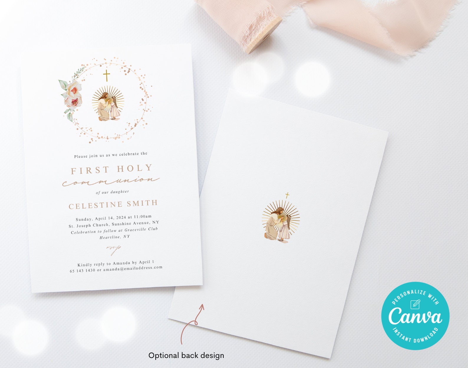 First Communion Invitation, Editable Girl First Holy Communion Invite ...