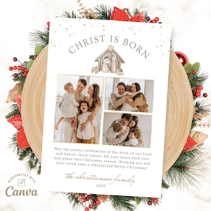 Krippe Weihnachtsgrußkarte, Weihnachtsfotokarte, Weihnachtskarte, Canva Template, digitale Datei, Instant Download