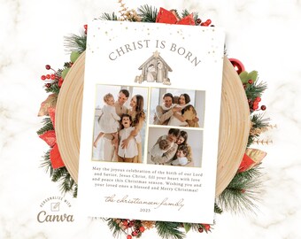 Carte de vœux de Noël de la Nativité, Carte photo de Noël, Carte de Noël, Modèle Canva, Fichier numérique, Téléchargement instantané
