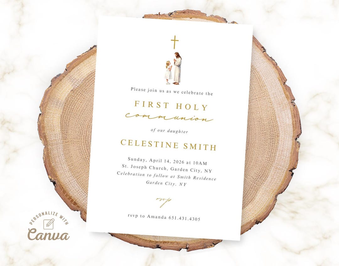 Editable First Communion Invitation for Girl, Canva Template (digital ...