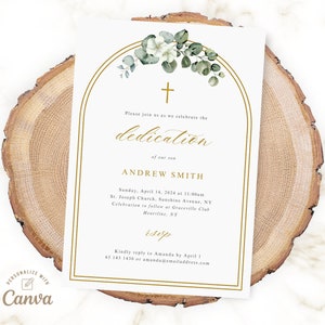 Dedication Invitation, Editable Child Dedication Invitation Template, Baby Dedication Canva Template, Digital File, Instant Download