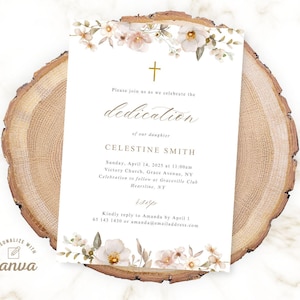 Dedication Invitation, Editable Child Dedication Invitation Template, Baby Girl Dedication Canva Template, Digital File, Instant Download