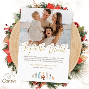 Modèle de carte photo de Noël, carte photo de Noël de la Nativité modifiable, carte de Noël photo religieuse, carte de vacances, Canva, téléchargement instantané