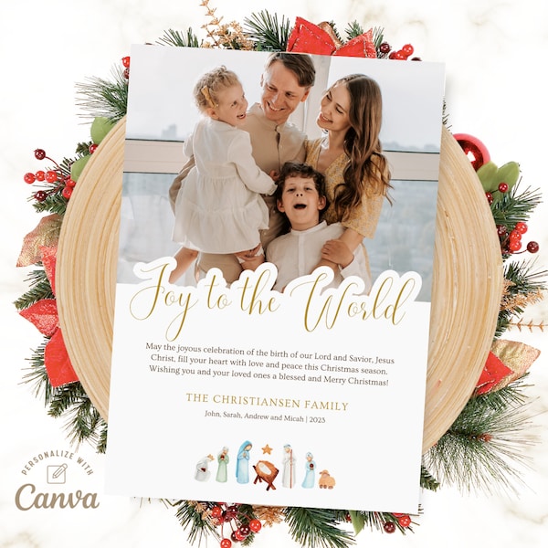 Christmas Photo Card Template, Editable Nativity Christmas Photo Card, Religious Photo Christmas Card, Holiday Card, Canva, Instant Download