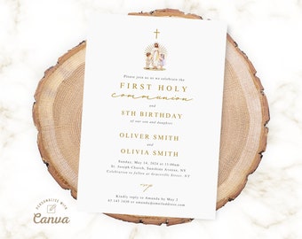 First Holy Communion and Birthday Invitation Canva Template, Instant Download, Digital File