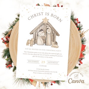 Invitación de Natividad, Invitación de fiesta cristiana, Invitación de fiesta de Navidad, Invitación de Navidad religiosa, Descarga instantánea de plantilla Canva