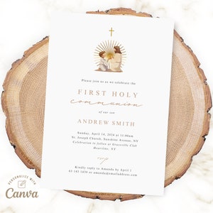 First Communion Invitation, Editable First Holy Communion Invite, First Communion Boy Invite, Canva Template Instant Download, Digitial File