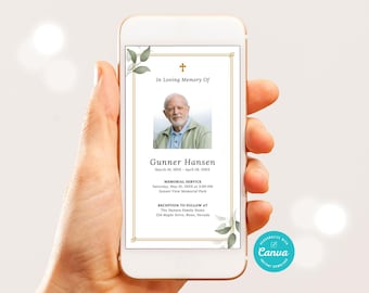 Funeral Invitation Template, Editable Funeral Announcement, Memorial Service, In Loving Memory of Digital Invite, Canva E-Invite, Man, Woman