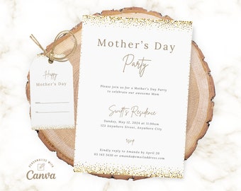 Moederdag uitnodiging, bewerkbare Moederdag brunch uitnodigen, Happy Mother's Day uitnodigen Canva sjabloon Instant Download digitaal bestand