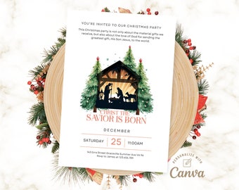 Nativity Invitation, Christmas Party Invitation, Religious Party Invite, Christan Party Invitation, Canva template Instant Download