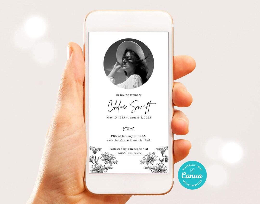 Digital Funeral Invitation Template, Editable Funeral Announcement ...