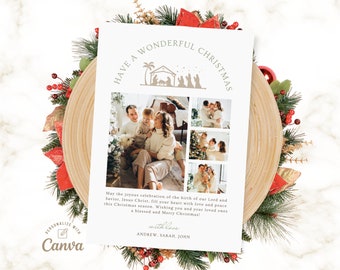 Nativity Christmas Photo Card, Editable Christmas Greeting Card, Holiday Greeting Card Canva Template Digital File Instant Download