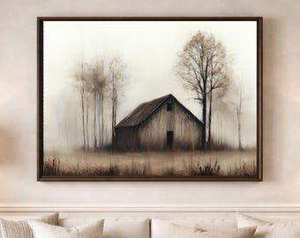 Rustic Barn Canvas Print, Farmhouse Field Scene Wall Art