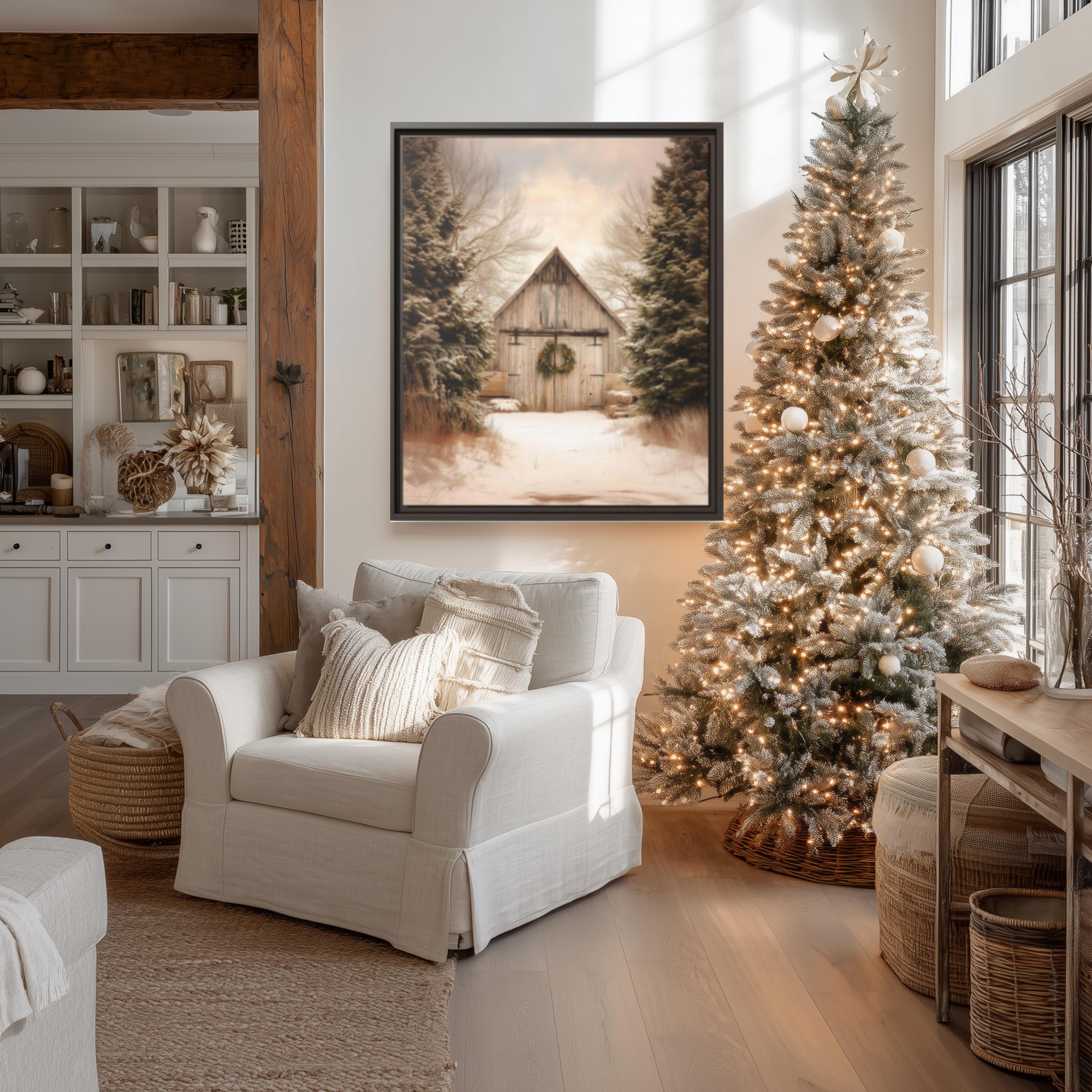 Rustic Winter Art Barn Scene Snow Landscape Wall Decor Farmhouse Style ...