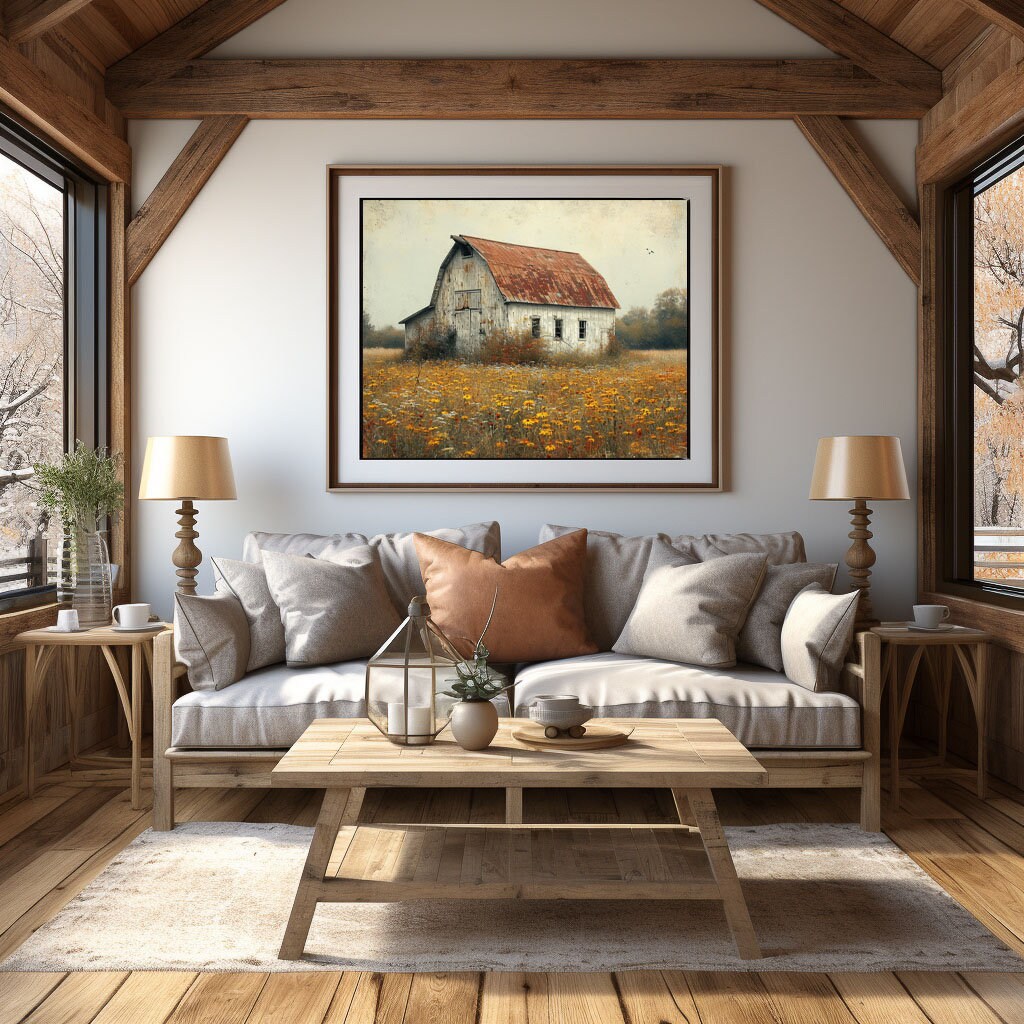 Modern Farmhouse Art Home Cabin Décor Farming Picture Weathered Barn
