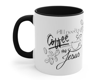 Allt jag behöver är kaffe och Jesus-accentkaffemugg, 30 cl kaffeälskare gåva kristen gåva bibelversmugg tro och kaffe inspirerande gåva
