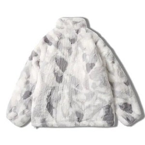 Veste zippée épaisse en fausse fourrure, veste à motif Tie Dye, veste Puffer, veste à col haut, veste dhiver confortable, veste baggy à manches longues image 6