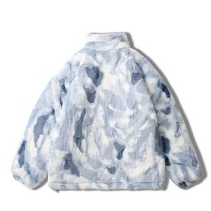 Veste zippée épaisse en fausse fourrure, veste à motif Tie Dye, veste Puffer, veste à col haut, veste dhiver confortable, veste baggy à manches longues image 2