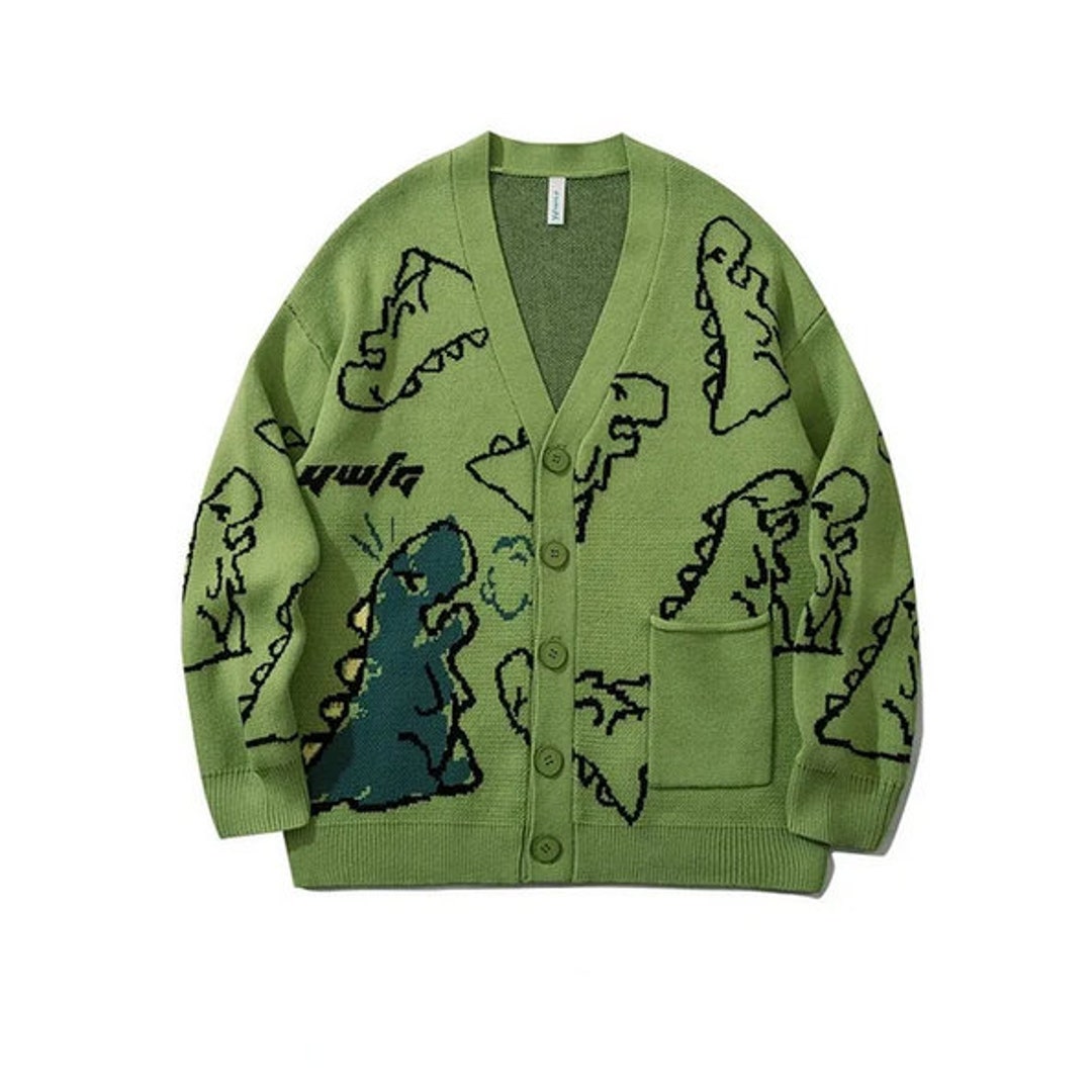 Knitted Baggy Dinosaur Cardigan Buttonup Cardigan Vneck Etsy