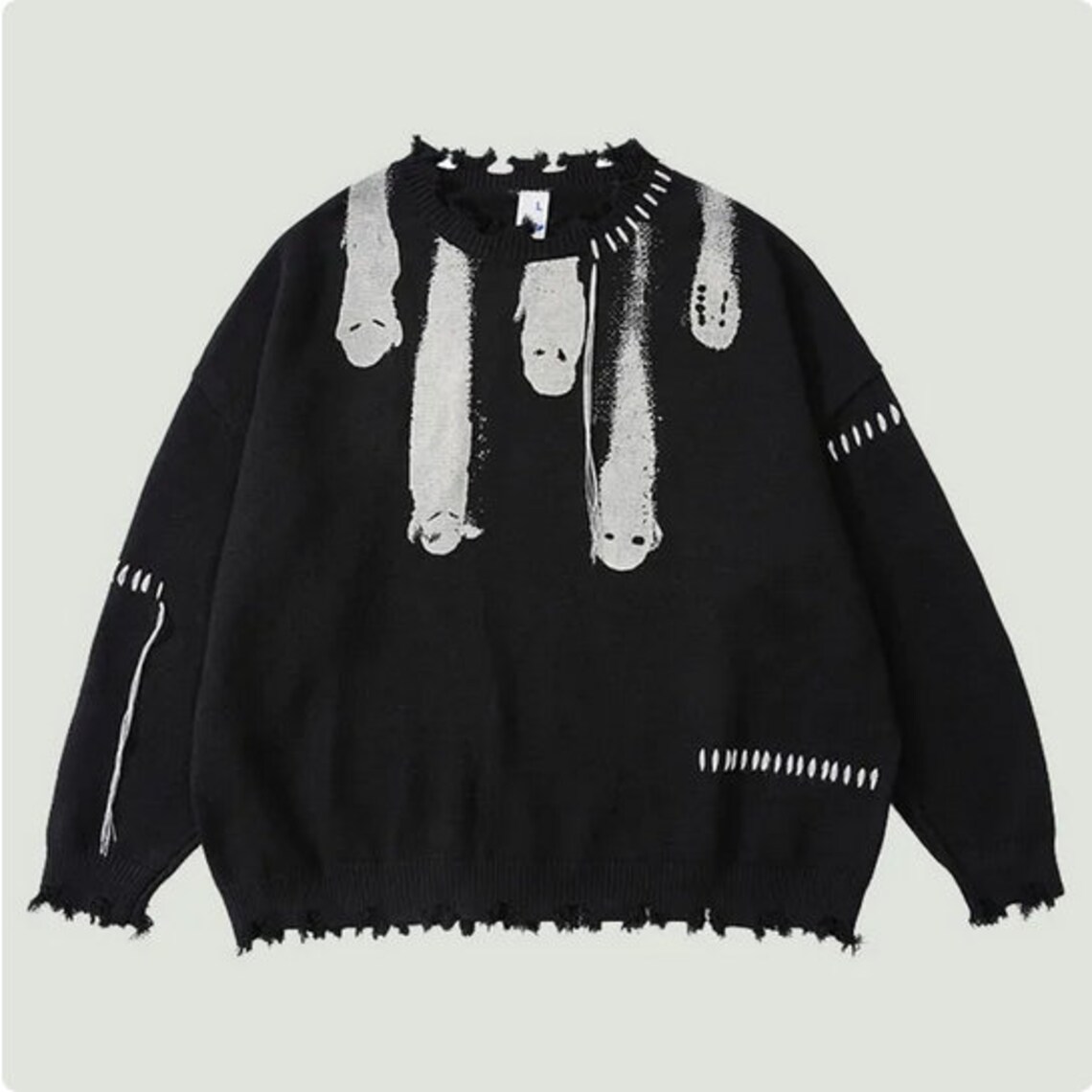 Ripped Grunge Knitwear Sweater, Y2K Streetwear Sweater, Patchwork