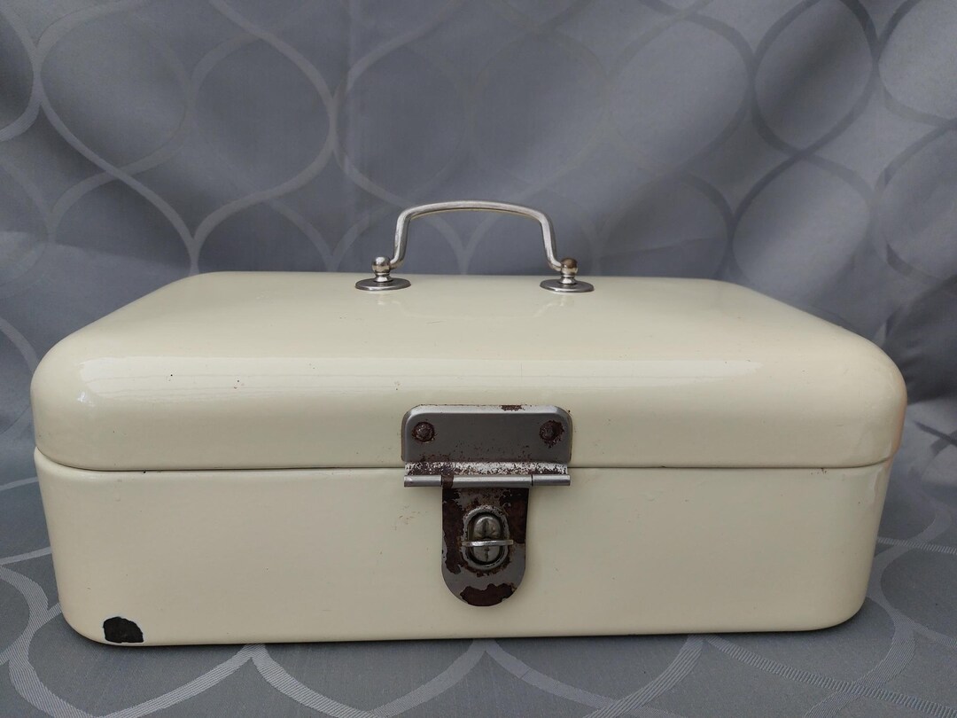Vintage Dutch Cream Enamel Bread Bin Small Model Etsy