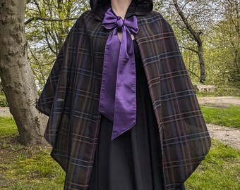 Plaid Wool Hood with Oversized Silk Bow