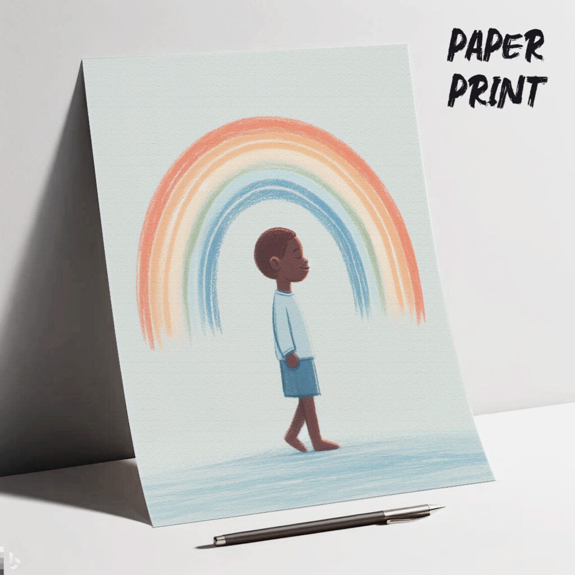 Black Boy Wall Art, Young African American Kid, Cute Rainbow Print