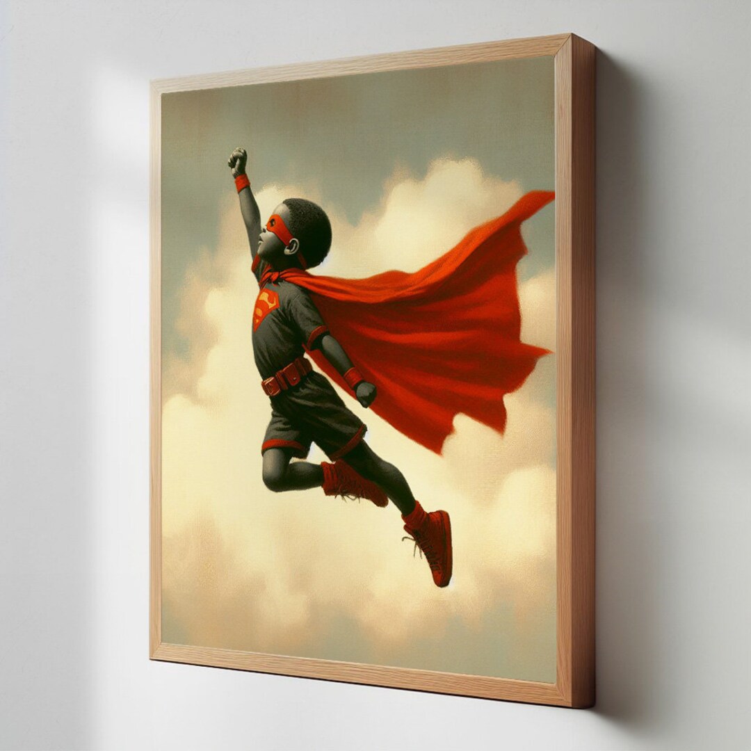 Black Boy Superhero Wall Art, Africanamerican Boy Wall Art, Little
