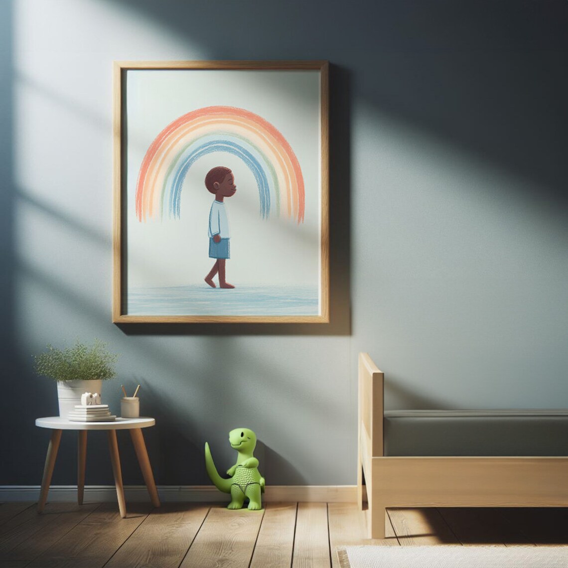 Black Boy Wall Art, Young African American Kid, Cute Rainbow Print