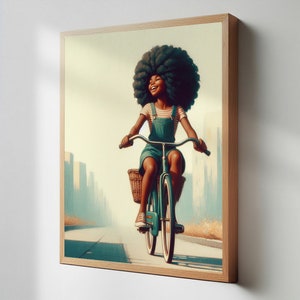 African-American Girl Wall Art, Black Girl Riding Bicycle, Black Girl Room Decor, Tween Prints, Black Owned Shop, Teen Girl Room Decor