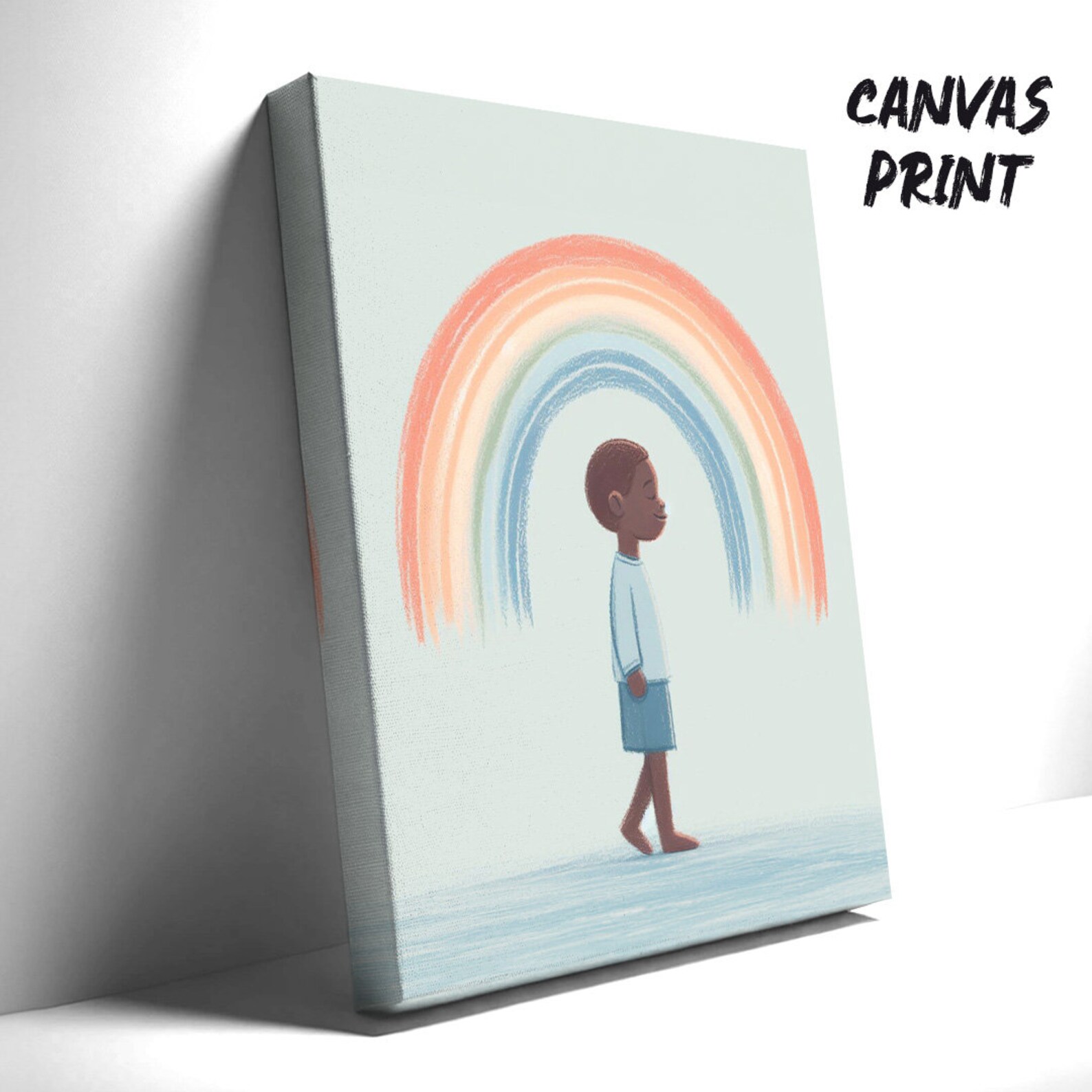 Black Boy Wall Art, Young African American Kid, Cute Rainbow Print