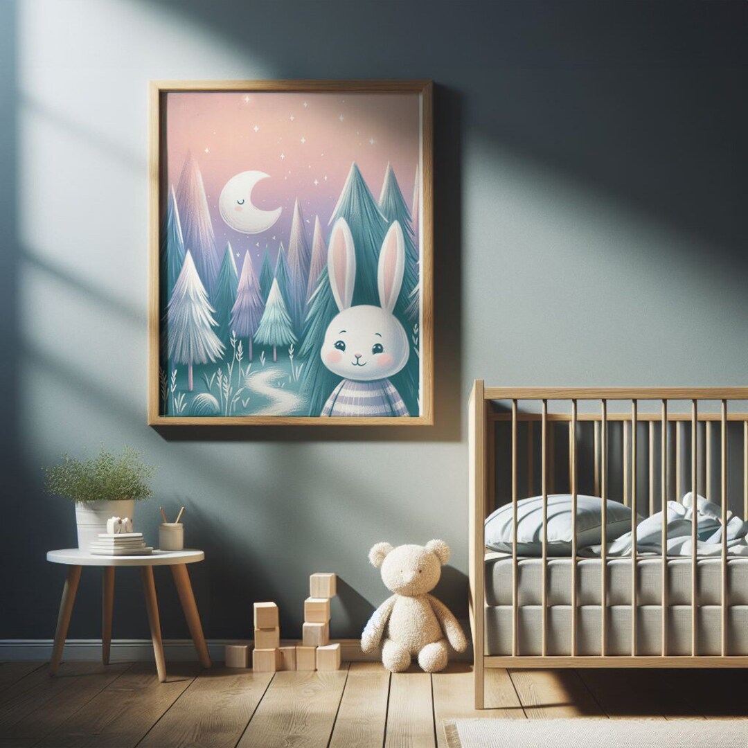 Bunny Nursery Wall Art Moon and Stars, Toddler Room Decor - Etsy