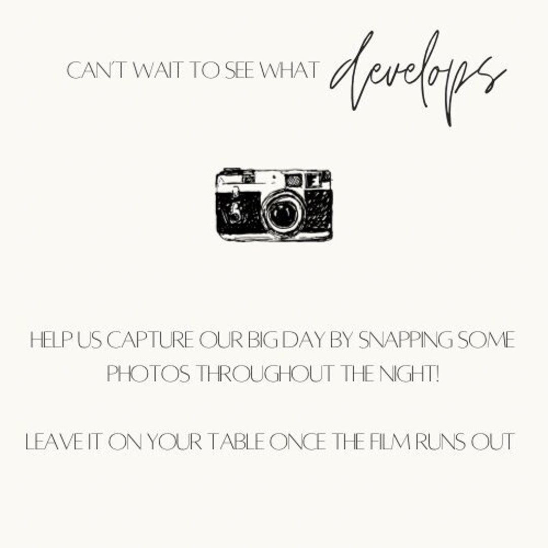Minimalist Wedding Disposable Camera Sign Template Etsy