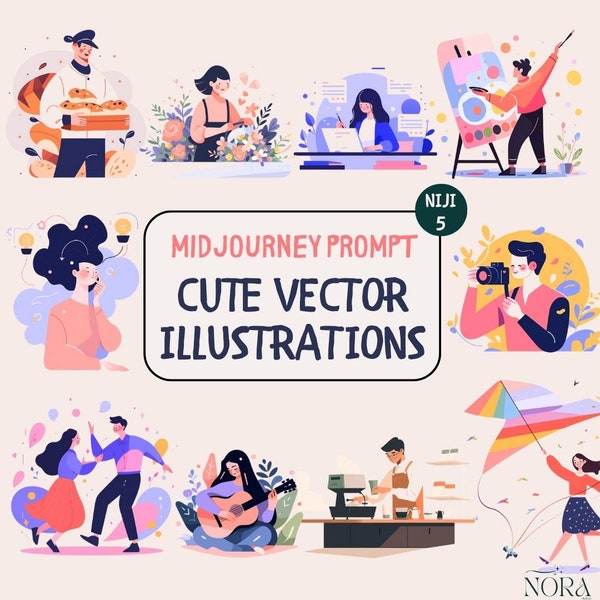 Midjourney Prompts For Web Vector Illustrations AI Guide Flat Ui Vector Cliparts Ai Prompts For Stickers Niji5 Cute Vector Characters