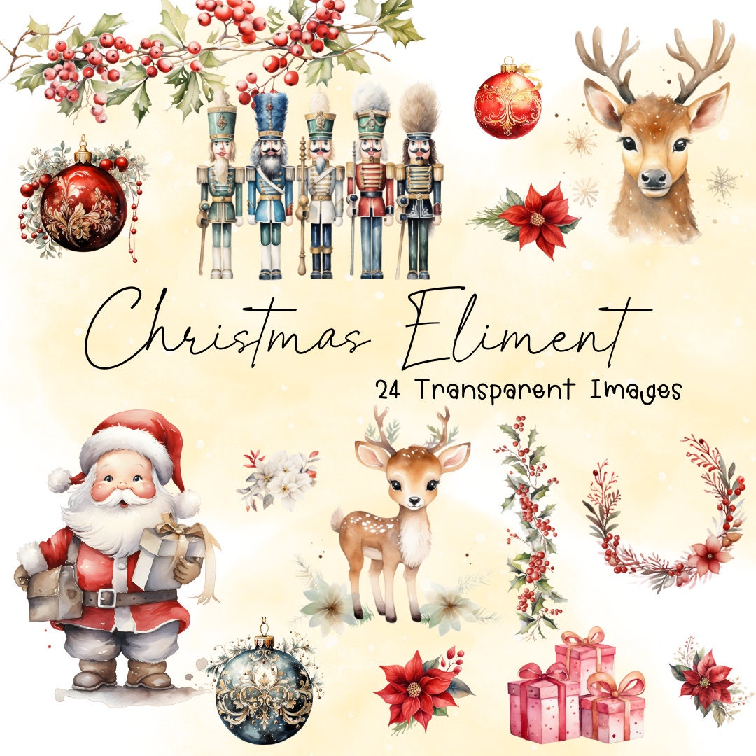 Watercolor Christmas Clipart, Santa Claus Clipart, Reindeer Clipart ...